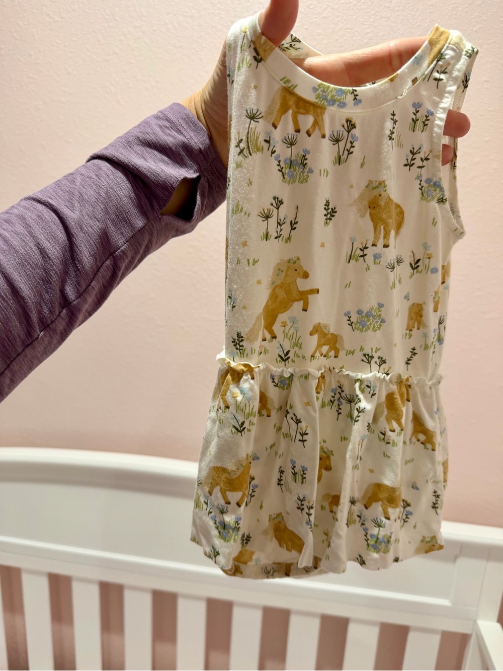Girls' White & Gold Horse Print Sleeveless Pajama Dress